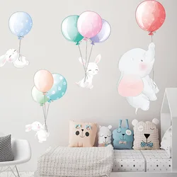 Cartoon Balloon Elephant Bunny Wall Sticker For Kids Room Decoration Home Mural Baby Bedroom Nursery Background Decor Wallpaper