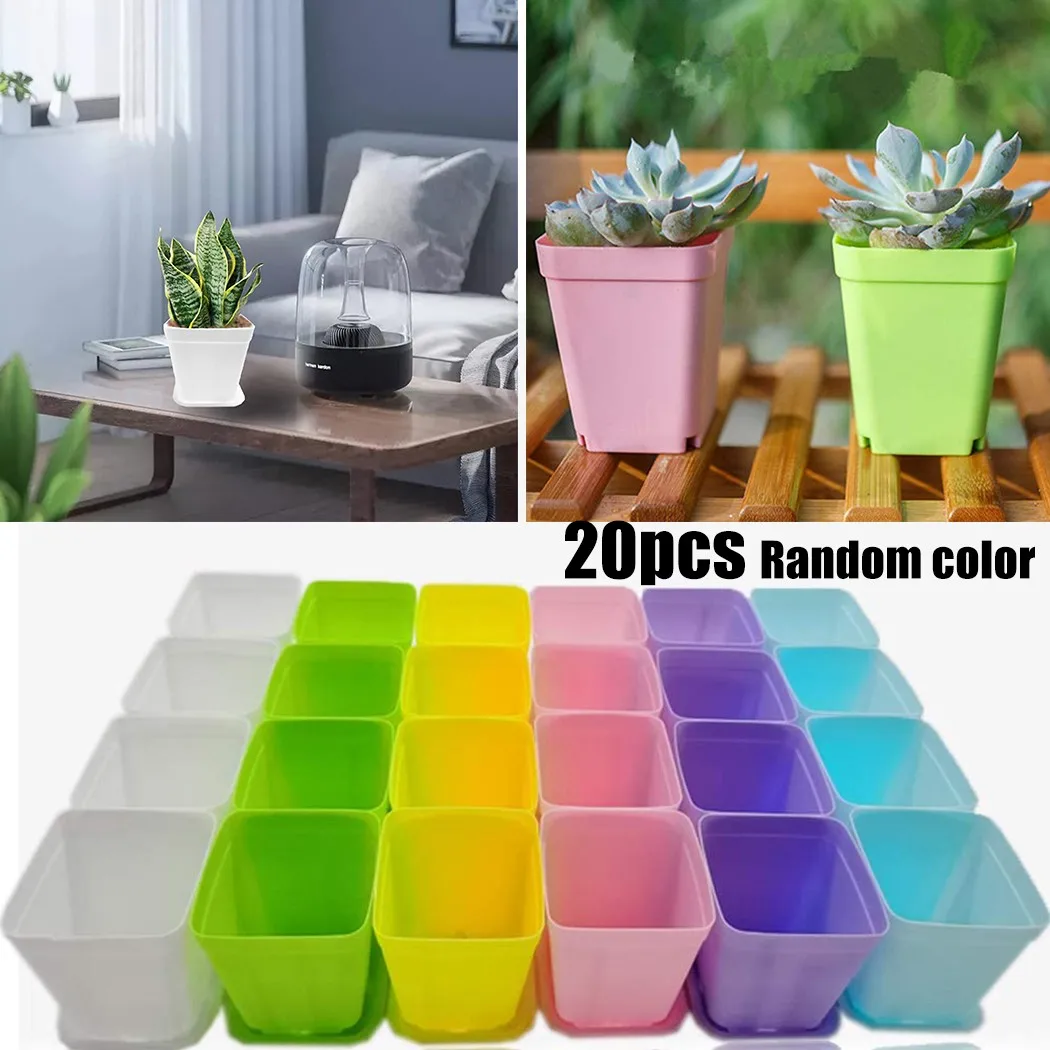 20pcs Mini Basin Square Flower Pot Succulent Plant Trays Color Mixing Home Office Decor DIY Garden Supplies