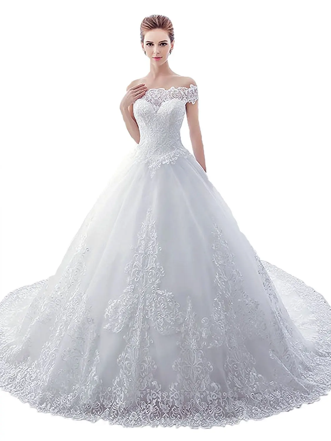 Uma palavra ombro cauda linda volta noiva vestido de casamento branco grávida mulher princesa casamento plus size cauda vestido de casamento