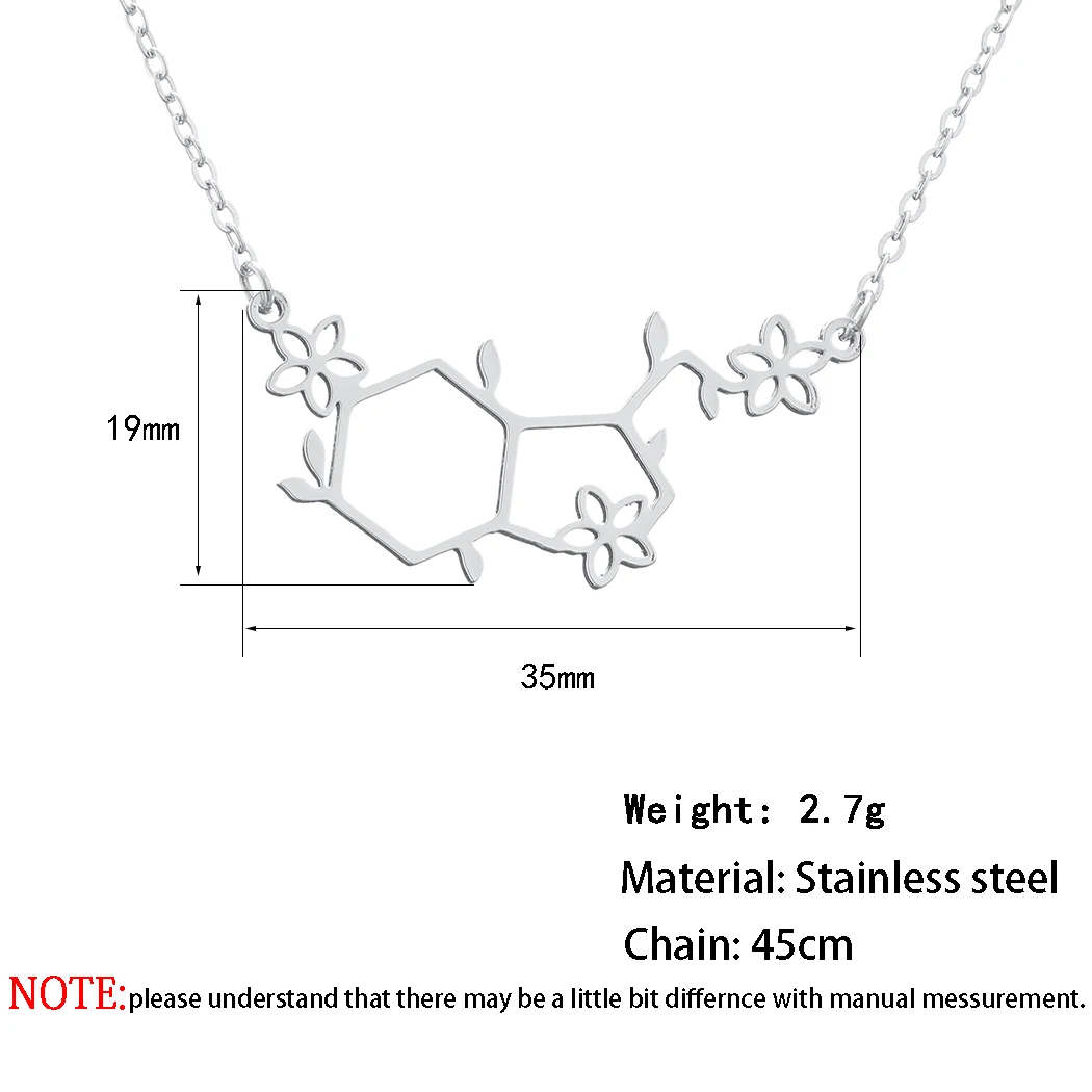 Stainless Steel Serotonin Molecule Necklace For Women Flower Chemistry Science Jewelry Geometric Pendant Necklace 