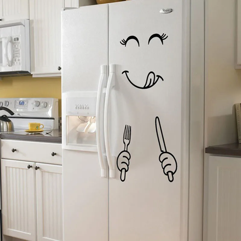 Funny Eating Drinking Smile Face Wall Stickers For Dining Room Home Decoration Diy Vinyl Art Wall Decal Refrigerator Sticker