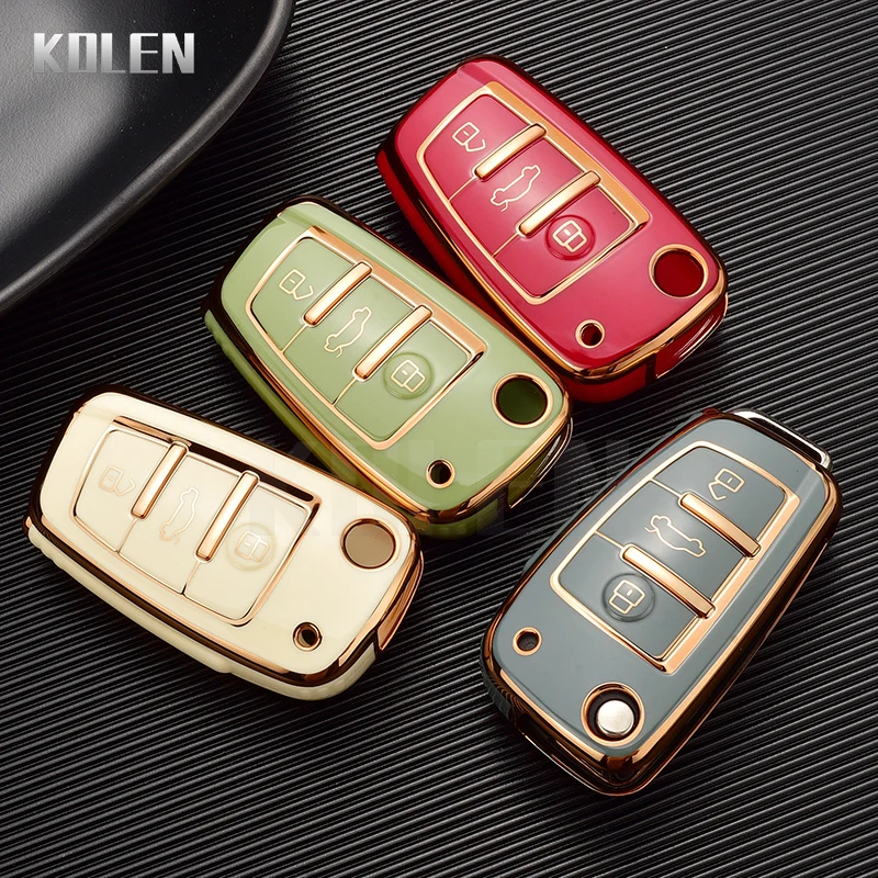 Plating TPU Car Key Case Shell Cover Fob For Audi A1 A3 A4 A5 A6 A7 B6 B7 B8 Q2 Q3 Q5 Q7 C5 C6 8P 8V 8L R8 S4 S5 S6 Accessories