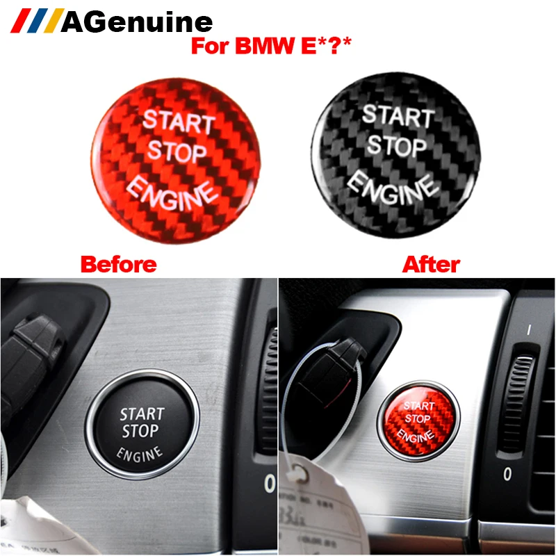 Real carbon fiber Engine start stop buttons decoration sticker car molding trims for BMW E60 E90 E92 E87 E63 E82 E70 E71