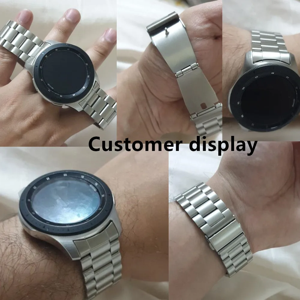 HQ Stainless Steel Watchband for Samsung Galaxy Watch S3 46mm SM-R800 Sports Band Curved End Strap Wrist Bracelet Silver Black