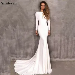 Smileven Mermaid Wedding Dresses Long Sleeve Elegant Boho Satin Bride Dress Wedding Gowns 2020 Vestido De Noiva