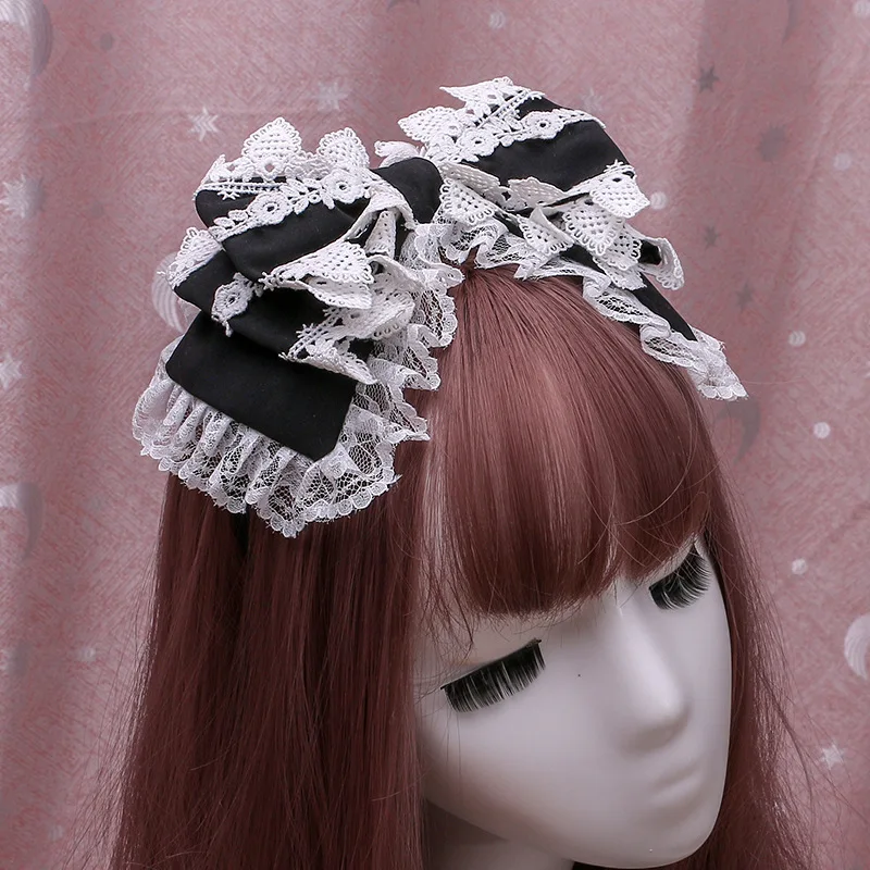 

2021 Women Cotton Lace Bow Knot Headband Hairband Lolita Cosplay Party Hair Hoop Headwear Dropshipping