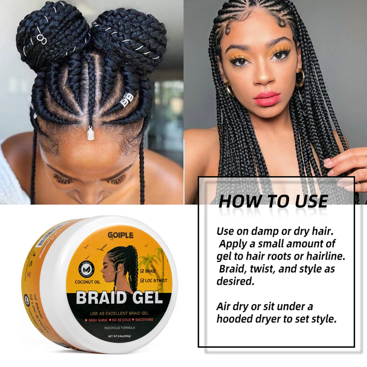 Hair Wax Cream Edge Control Smooth Hold Styling Braiding Gel Tames Frizz Edges Hair Gel Loc Twist Gel Braid Gel