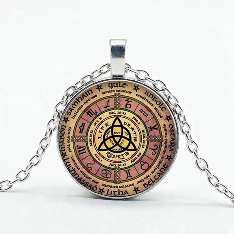 Fashion Magic Pentagram Necklace 3-color Convex Round Glass Pendant Necklace Men and Women Accessories Gift