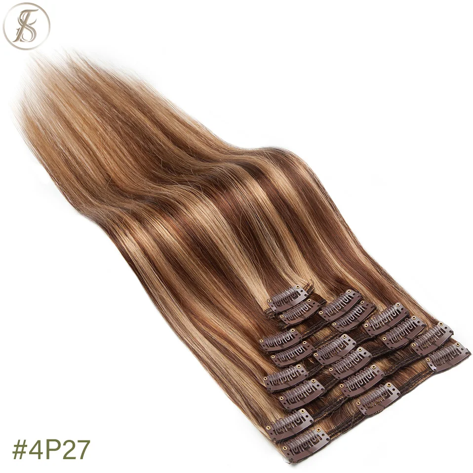 TESS 50-80g Natürliche Haar Extensions Clip In Menschliches Haar Extensions Gerade 8 teile/satz Vollen Kopf Dünne Highlight haar Clip Haarteil – Detail 20