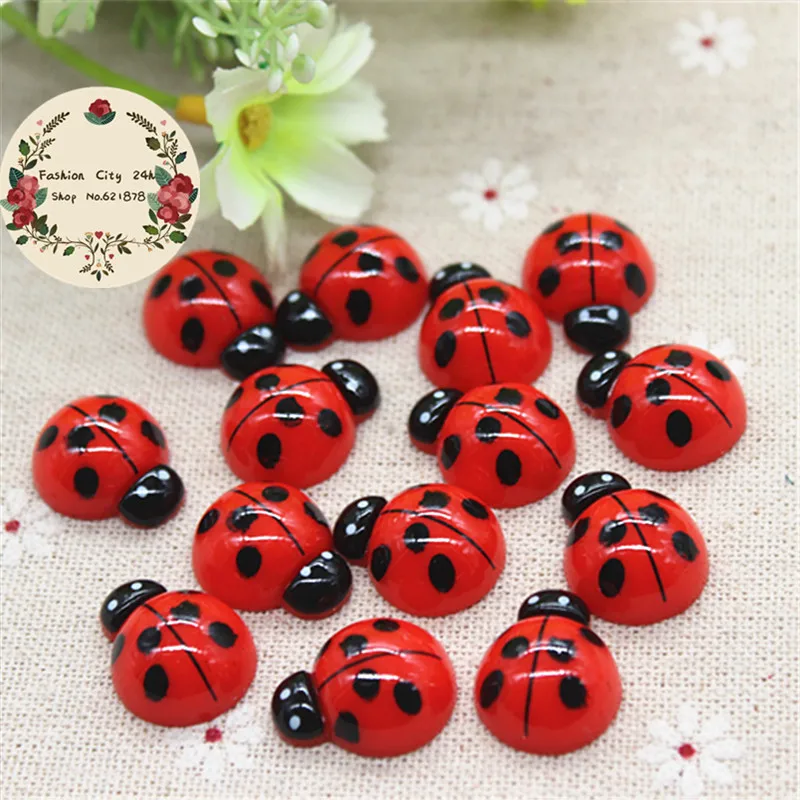 100pcs Kawaii Animal Red Ladybird Resin Flatback Cabochon DIY Decorative Craft Scrapbooking Accessories,15*20mm