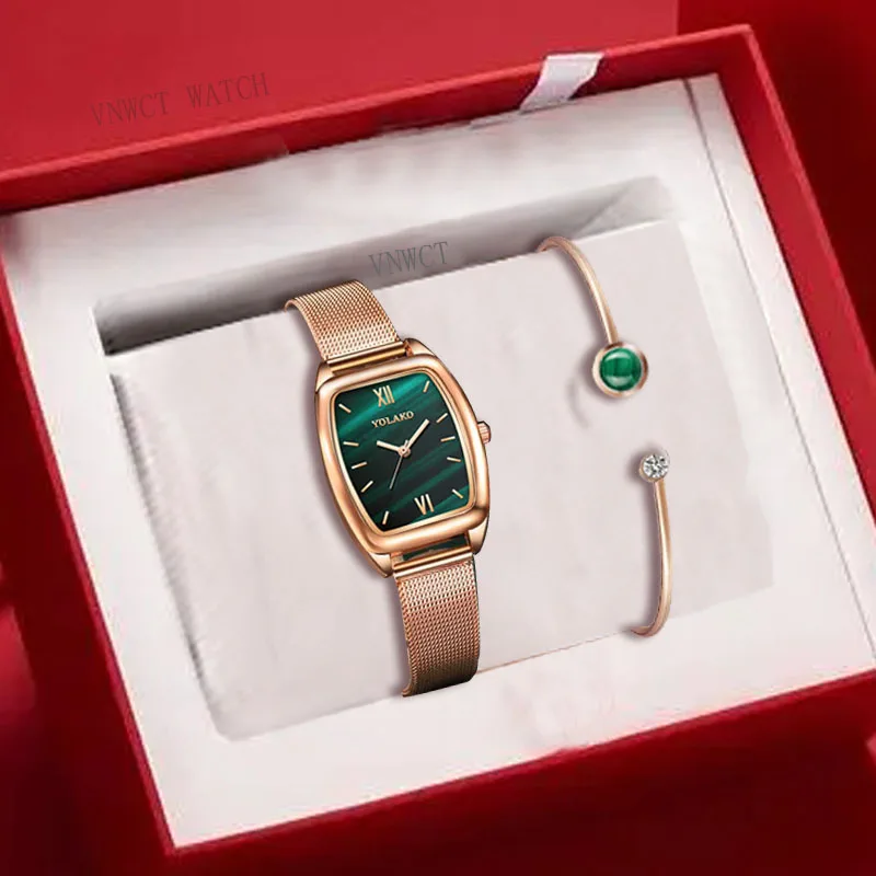 

2021 Women Watches Fashion Oval Ladies Quartz Watch Bracelet Set Green Dial Simple Rose Gold Mesh Women Watch Relojes Para Mujer