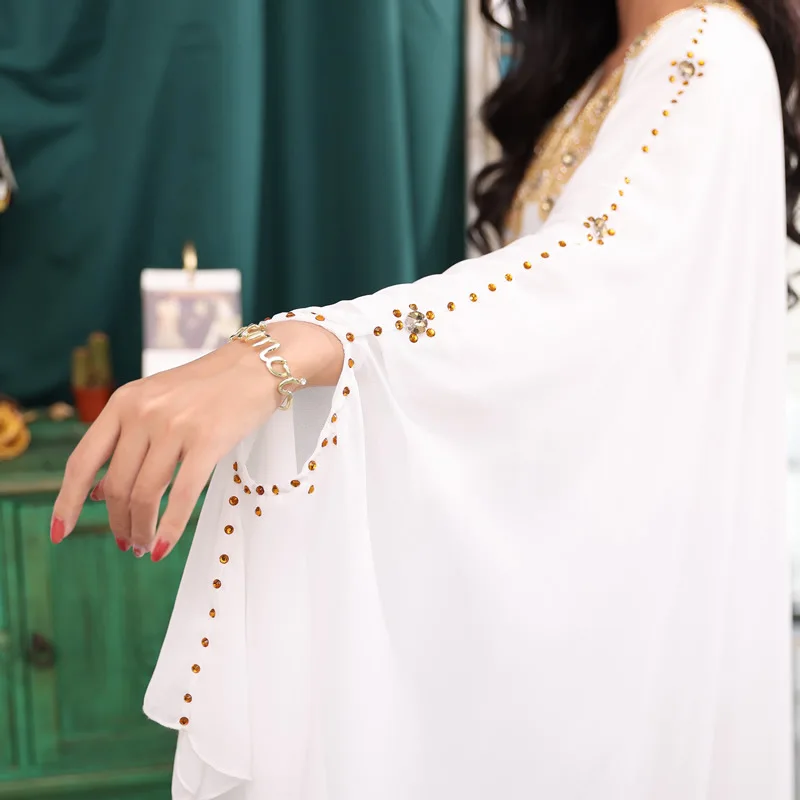 Traditional Khaleeji Thobe Dress White/gold Belly Dance Clothes Kaftan Dress Rhinestone Beads Competition Khaleegy Costume