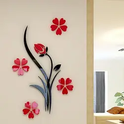 Retro Wall Sticker Vase Flower Tree Pattern Removable DIY Home Room TV Decor Arcylic 3D Wall Sticker
