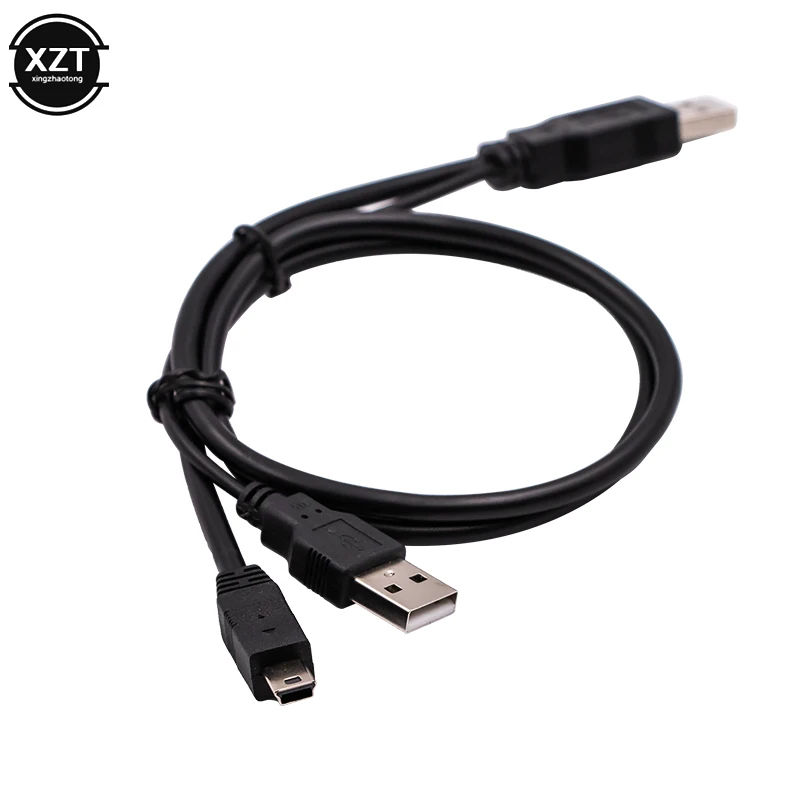 1Pcs 2 in 1 USB 2.0 double A Type 2A Male to Mini 5 Pin Male Y Cable 70cm 2ft For 2.5" Mobile Hard Disk Drive HDD Date Cable