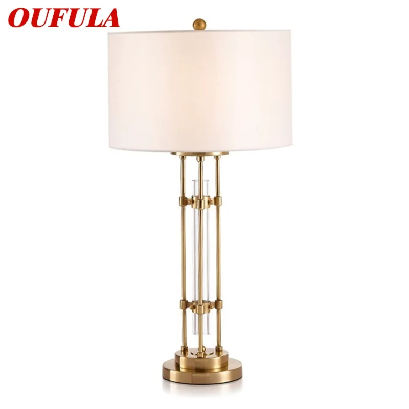 OUFULA White Table Lamp Contemporary LED Decorative Desk Lighting for Home Living Room