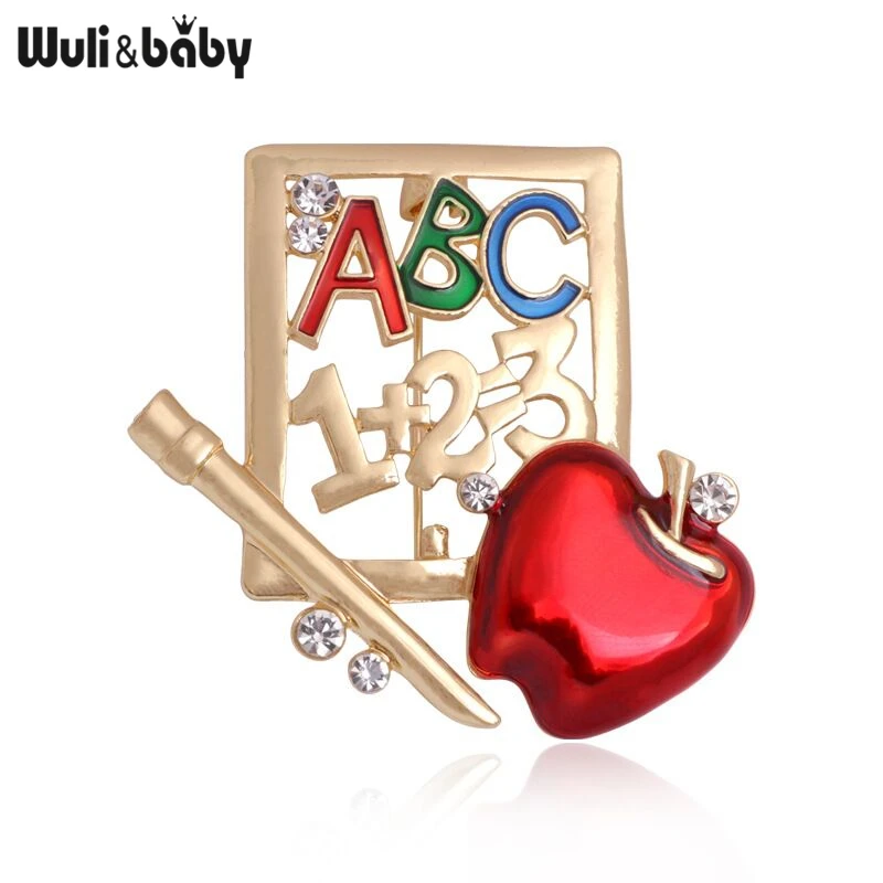 Wuli&baby Enamel Pencil Book Brooches Unisex Student Teacher School Party Office Brooch Pins