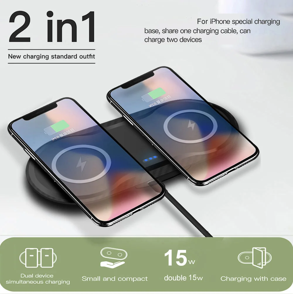 FDGAO Wireless Charger For Samsung S24 S23 S22 iPhone 15 14 13 12 11 XR XS 8 Airpods Pro Dual 15W Seat Fast Charging Pad Station