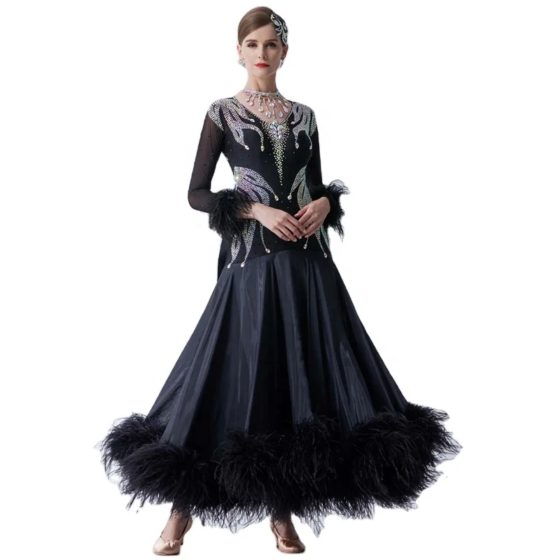 B-19526 Yundance new pearl silk national standard modern dance dress ballroom party dance dress for competition