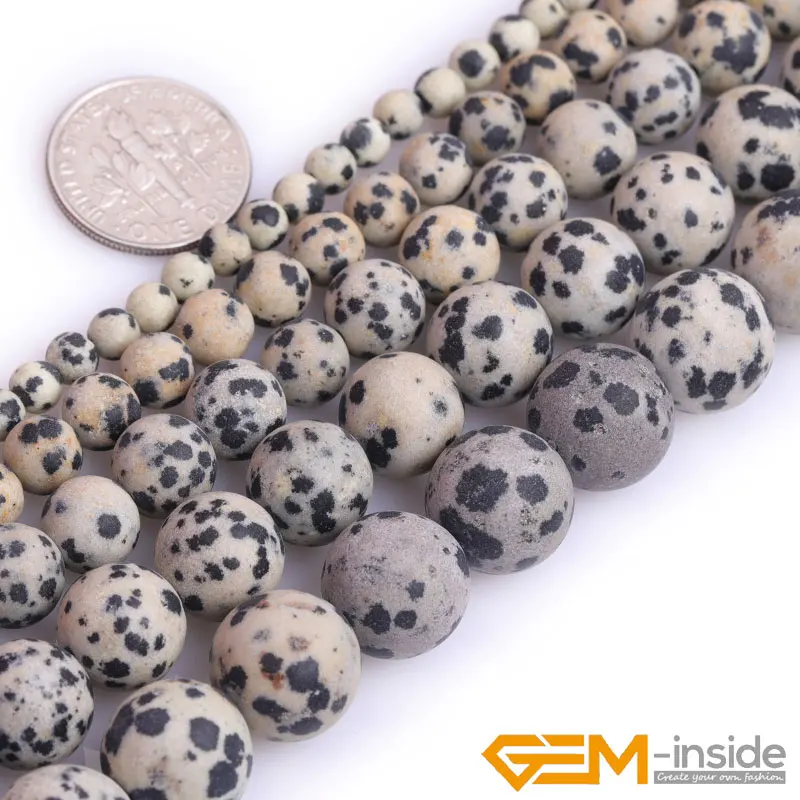 Natural Stone Bracelet Beads Dalmatian Dalmation Jaspers Round Bead For Jewelry Making Strand 15 Inch Smooth Frosted Faceted