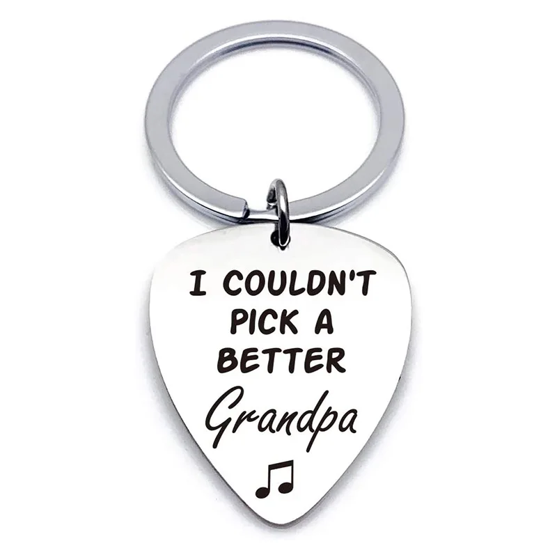 Best Grandpa Stainless Steel Guitar Pick Keychain-Fathers Day Christmas Gift from Grandchildren-I Couldn't Pick A Better Grandpa