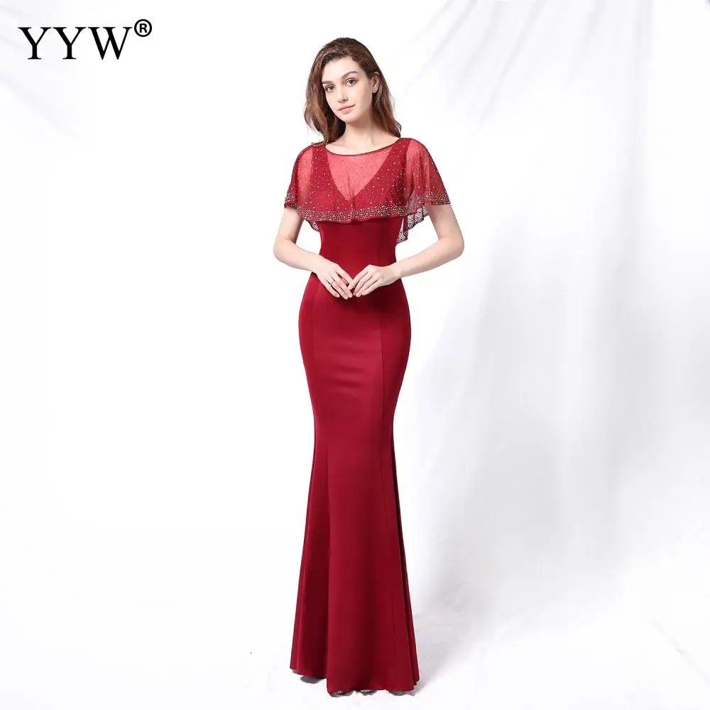 

New Burgundy Woman Evening Mermaid Dress Sleeveless Sexy Bodycon Long Wedding Party Floor Lengnth Dresses Femme Vestidos