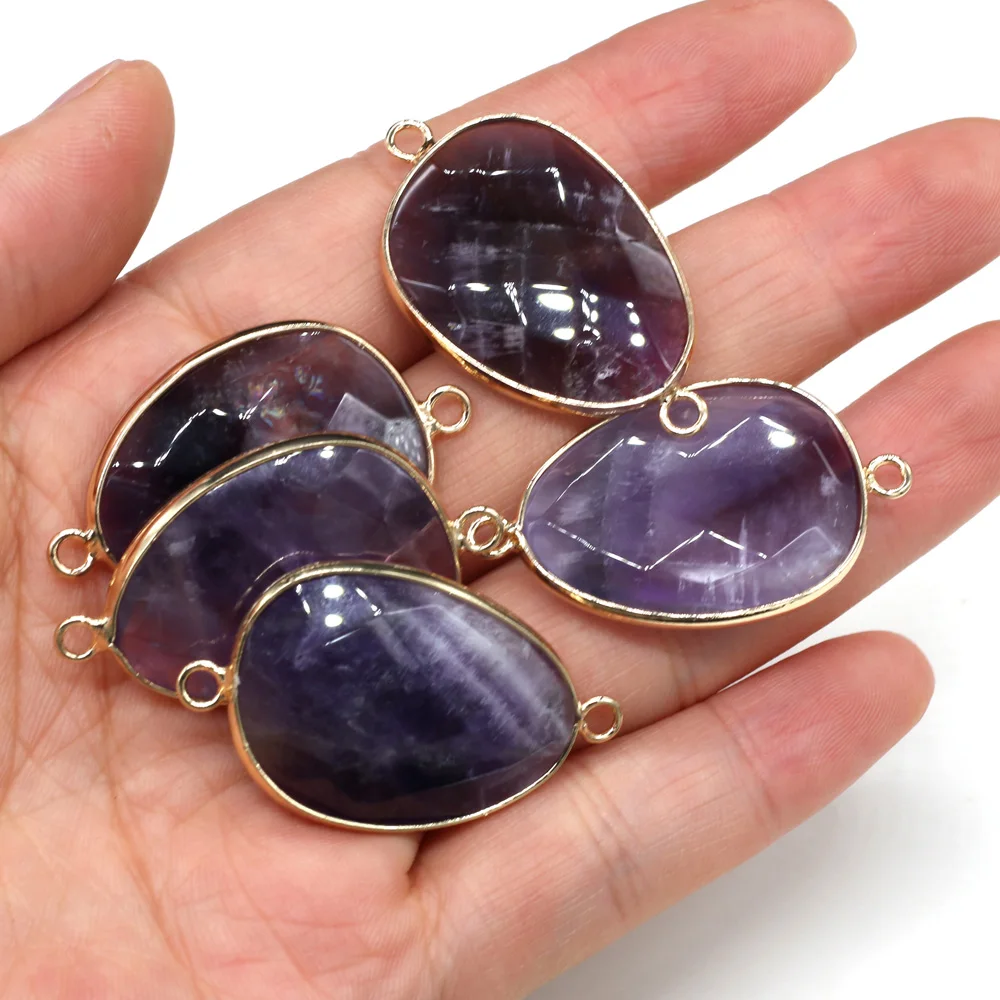 Natural Stone Drop-shaped Pendants Amethyst Double Hole Connector for Jewelry Making DIY Necklace Bracelets Accessories