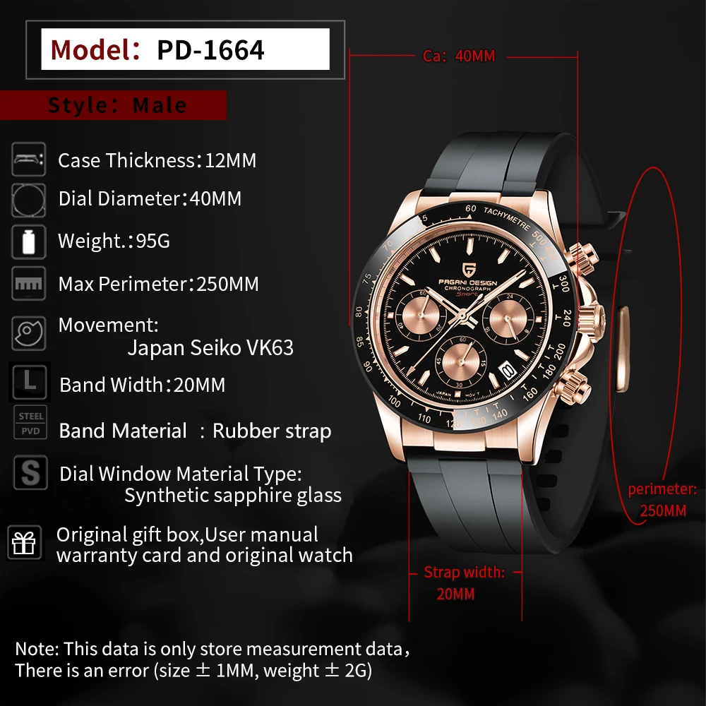 PAGANI Design New Men Quartz Watches Japan VK63 Clock Automatic Date Luxury Chronograph Dive Sapphire Wristwatches Reloj Hombre