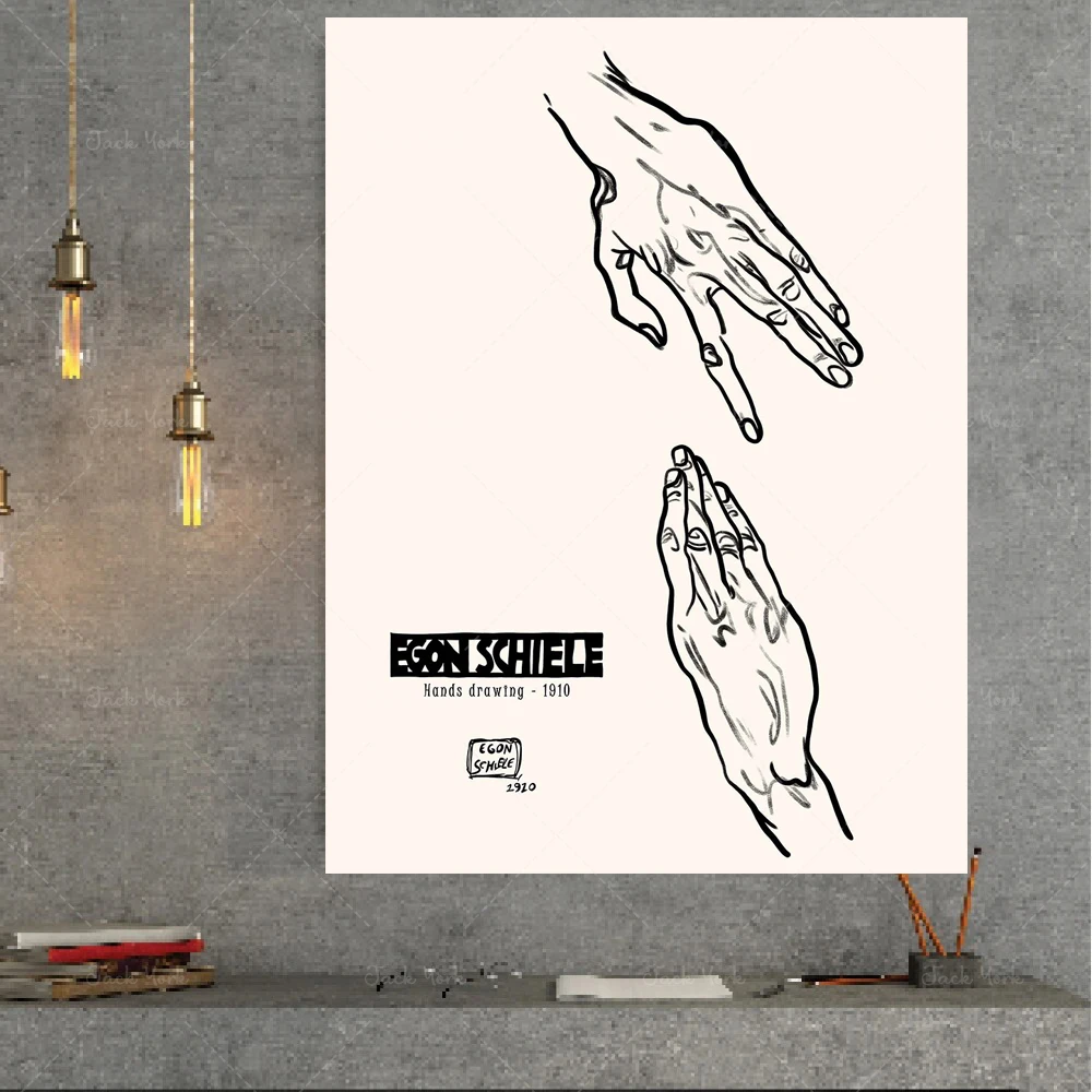 Hands Line Drawing, Egon Schiele Poster, Egon Schiele Print, Schiele Art Exhibition Poster, Egon Schiele Sketch, Schiele Drawin