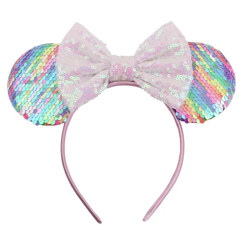 New Fashion Minnie Ｍouse Ears Headband for Girls Hair Bows Christmas Headwear Cute Sequins Bows with Crown Hair Accessories