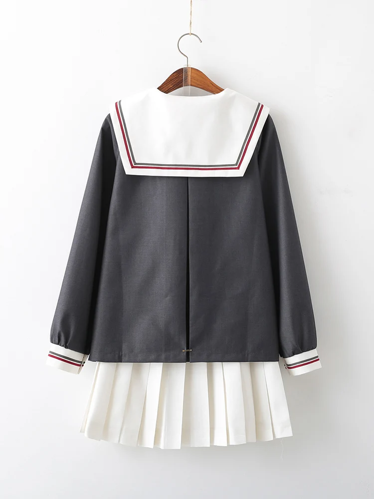 Uniformi scolastiche Delle Ragazze grigio Studente Vestito corto Manica Lunga Giapponese Cosplay dolce lolity Jk College Uniforme Da Marinaio gonna bianca