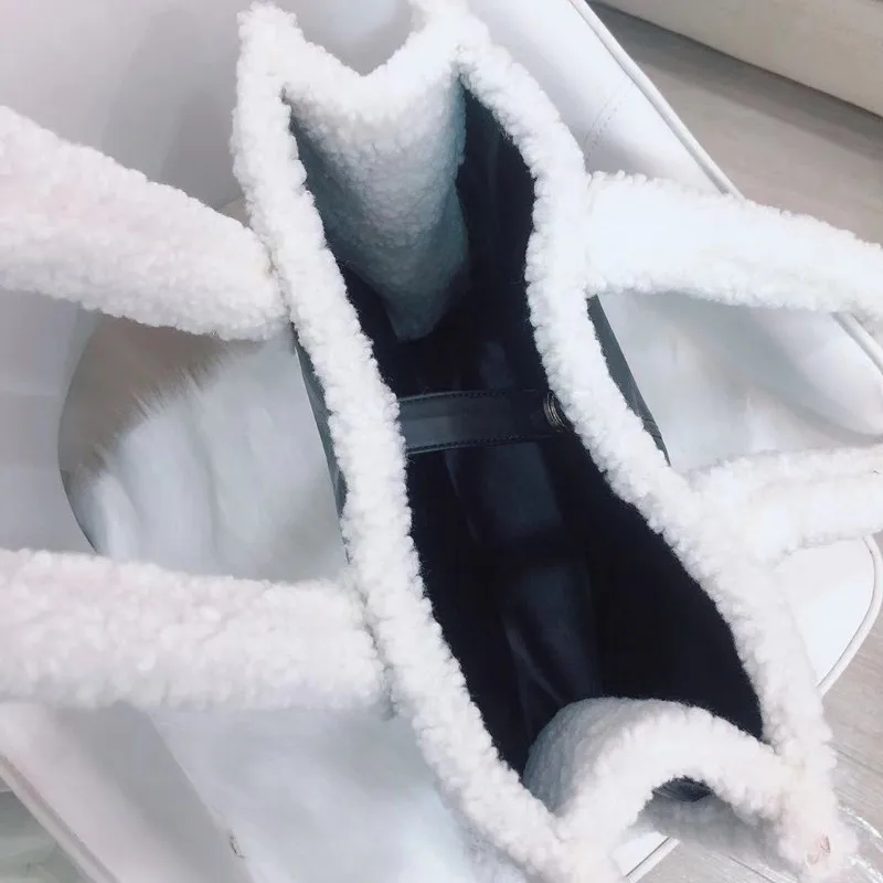 Fashion Solid Color Wool Women Hand Bags Autumn Messenger Crossbody Bags Women Clutch Wool Bags Lamb Hair Shoulder Bag