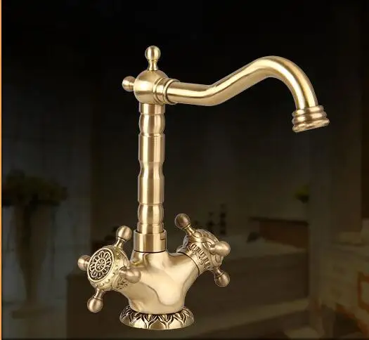 

Vidric Europe style art carved antique brass finished so construction hot and cold basin faucet sink tap