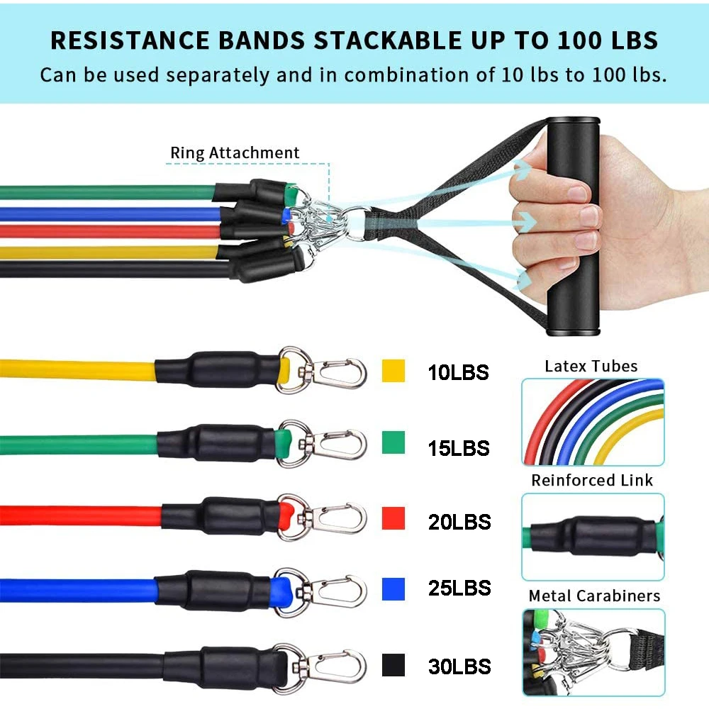 11Pcs/Set Latex Tubes Resistance Bands Home Gym Strength Training Pull Rope Yoga Tension band Fitness Equipment