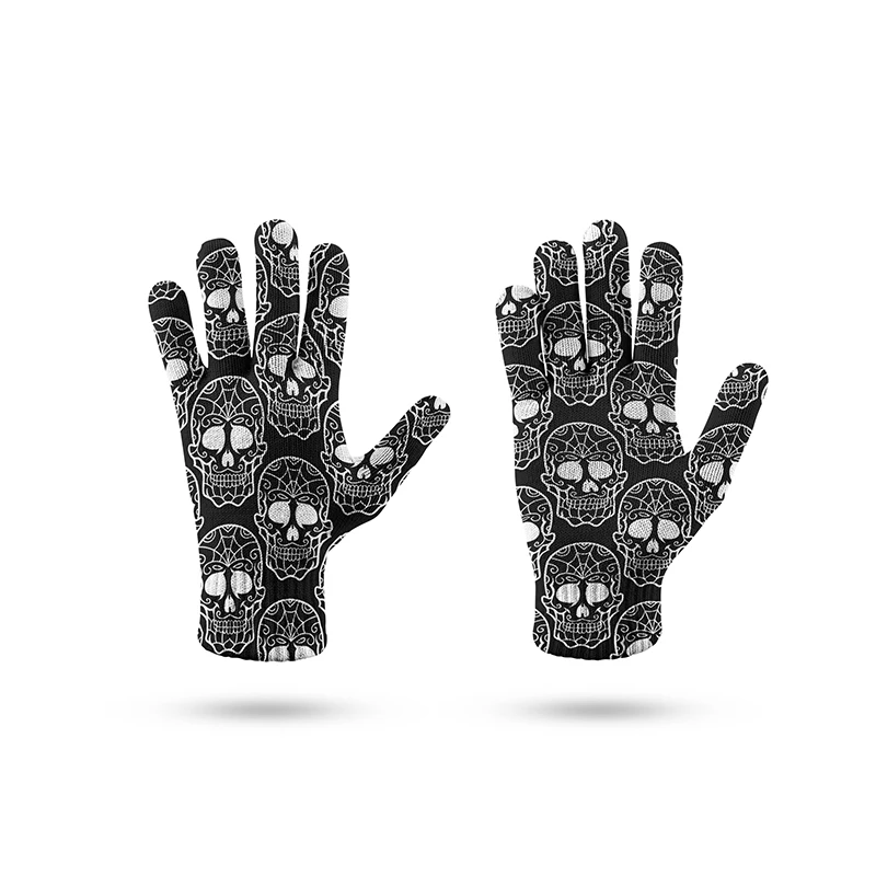 Guantes de punto de calavera personalizados para hombre y mujer, manoplas cálidas con estampado 3d para pantalla táctil, antideslizantes para