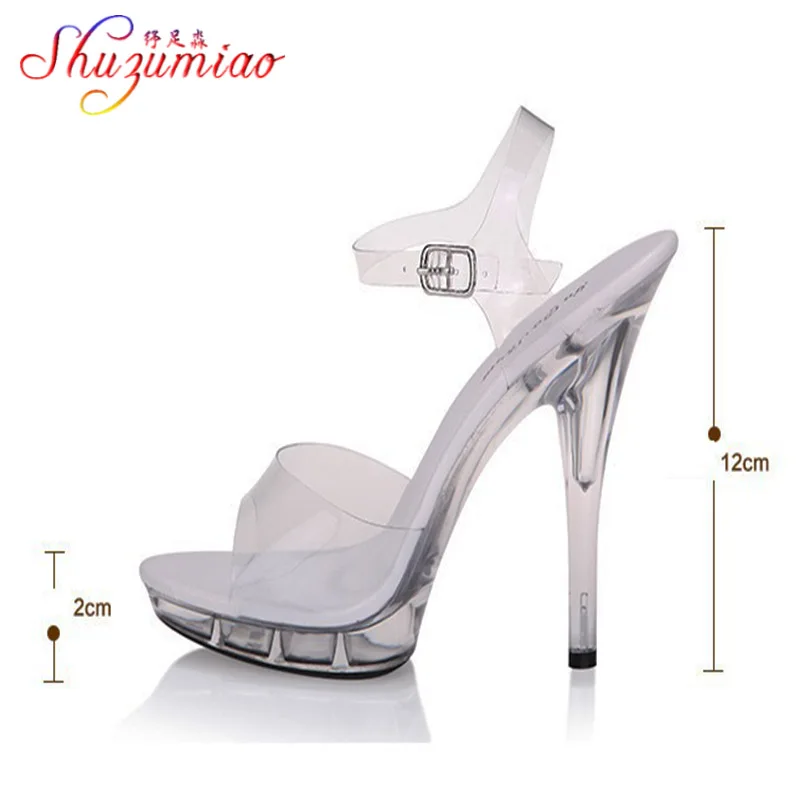 Steel Tube Dancing Sandals Women Quality Ultra-high Heel 9-20CM Transparent Crystal Lady Shoes Model Catwalk large yard