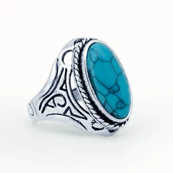 Vintage Stone Ring Fashion Jewelry Simulated Turquoise Finger Rings For Women Men Wedding Party Jewelry Gift