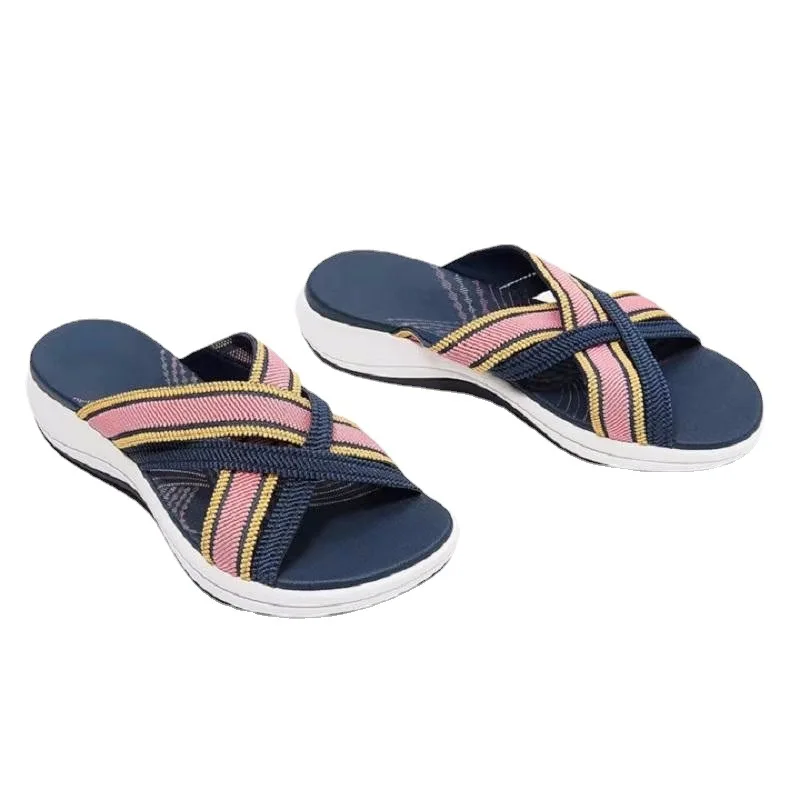 Women Slippers 2021 Fashion Cross Belt Flat Sandals Open Toe Slipper Summer Casual Flip Flops Beach Shoes Slides Plus Size 35-43