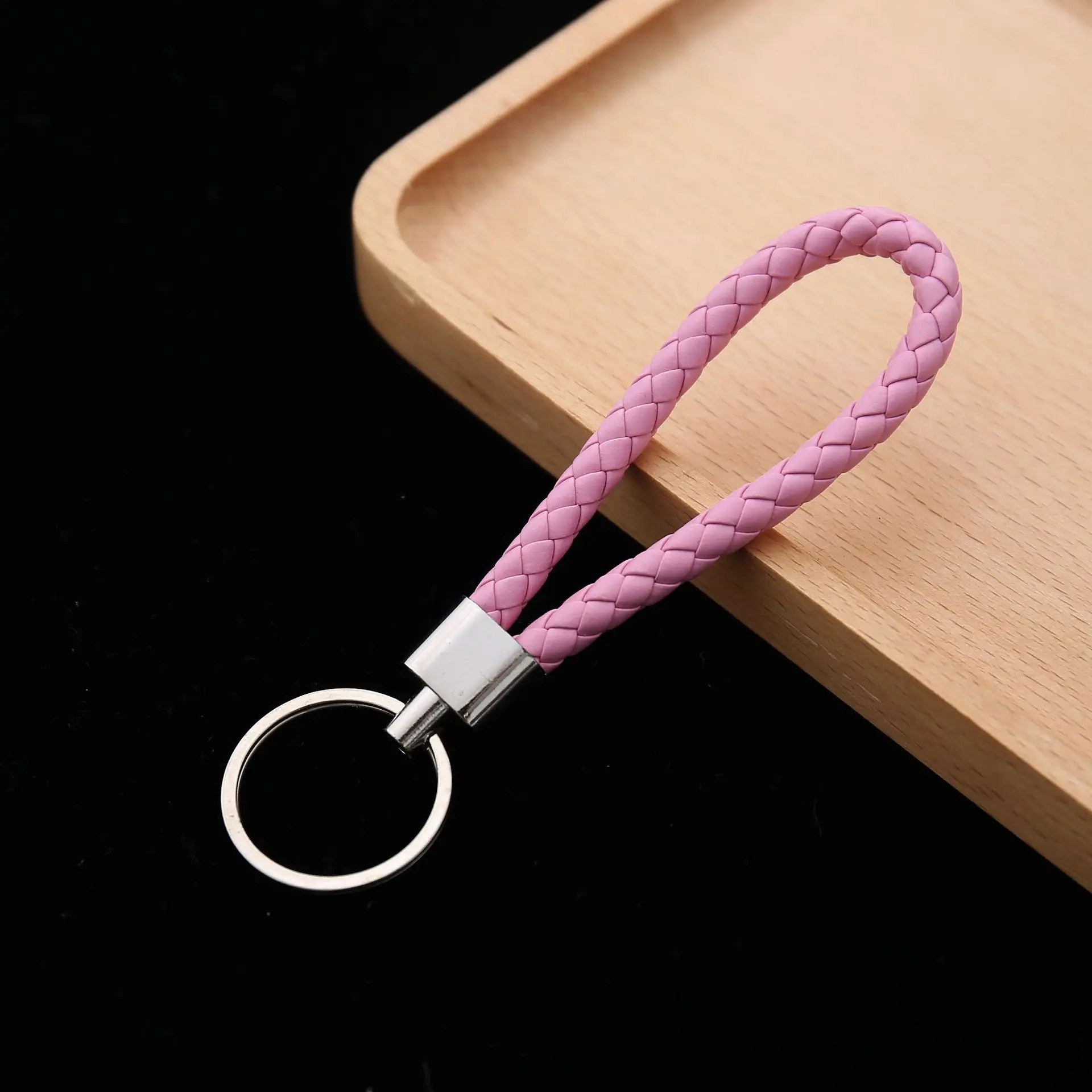50pcs Colorful PU Leather Braided Keychains
