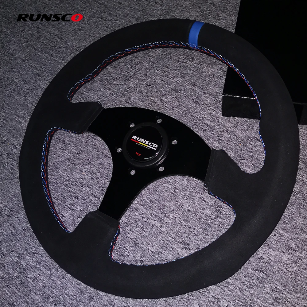 330mm Steering Wheel Flat Suede Drift Simulated Racing Game Steering Wheel Universal 13Inch