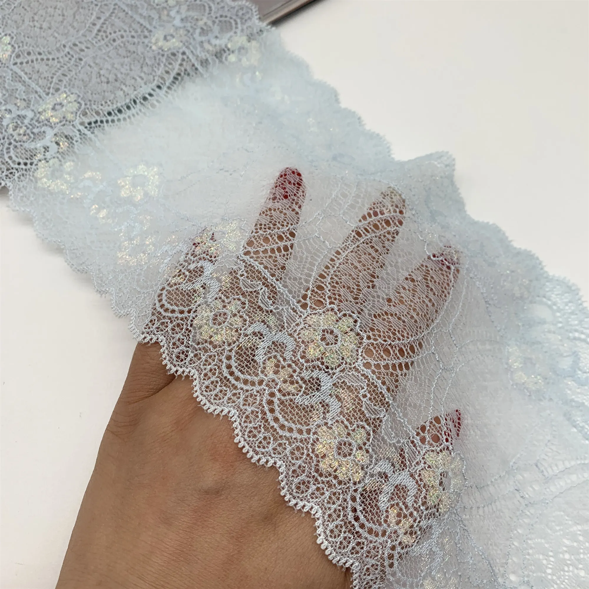 3y/lot Width 14cm Elastic Stretch Lace Trim Shiny Dark Skin Skirt Hem For Dress Sewing Applique Costume Fabric Lace DIY Material