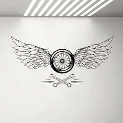 Vinyl Decal Wheel Wings Car Repair Garage Wall Stickers Cool Decor Removable Man Cave Wall Decals Wallpaper Ornament 3930