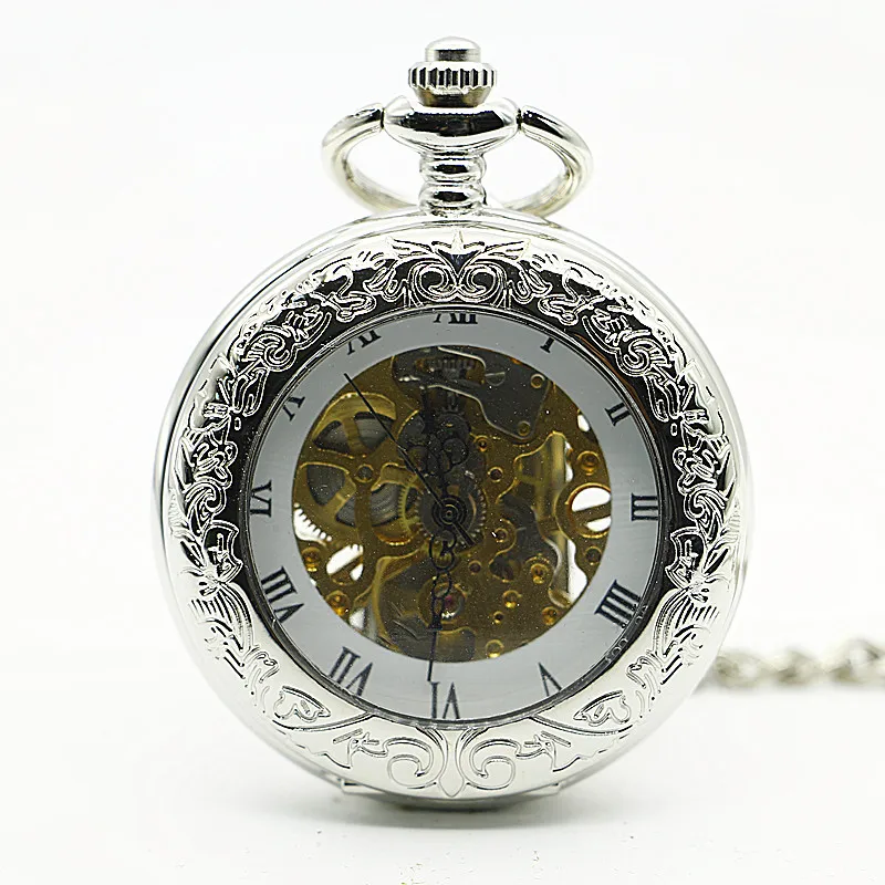 20pcs/lot Retro Classic Silver Mechanical Pocket Watch White Roman Dial Flip Pocket Watch