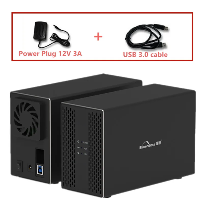 Double disque dur HDD 3.5 pouces, boîtier HDD avec fonction RAID, usb 3.1 Type C, 2 baies, sauvegarde de données pour PC