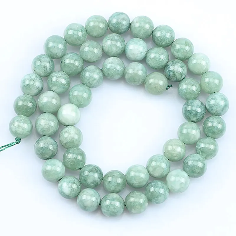 Natural Stone Smooth Green Burmese Jades Round Loose Beads For Jewelry Making DIY Bracelet Necklace 15\