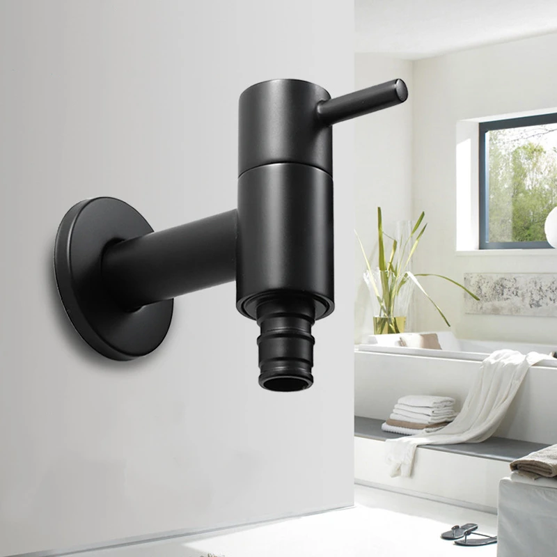 Matte Black Stainless Steel Wall Mounted Washer Machine Bibcock Bathroom Accessories Mop Pool Tap Garden Outdoor Faucet Hardware