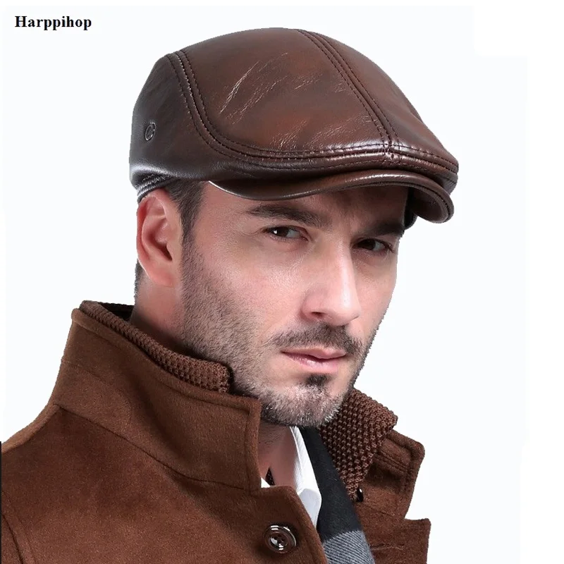 Men\'s outdoor leather hat winter Berets male warm Ear protection cap 100% genuine leather dad hat wholesale Leisure bone