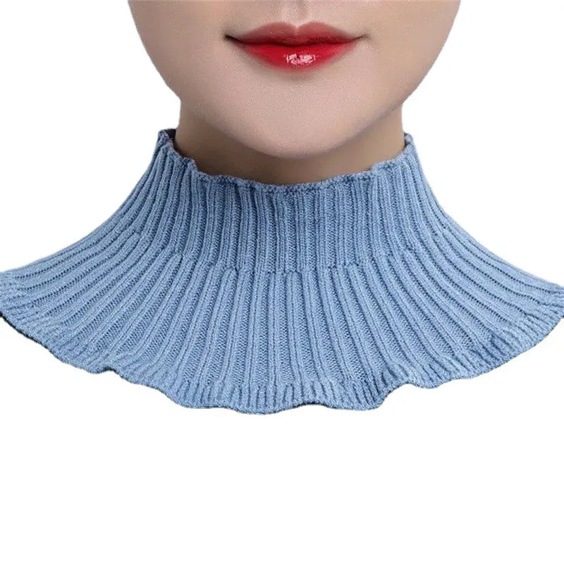 Cuello de tortuga de punto para mujer, cuello falso elástico de Color sólido, cubierta de cuello con volantes, bufanda envolvente desmontable a