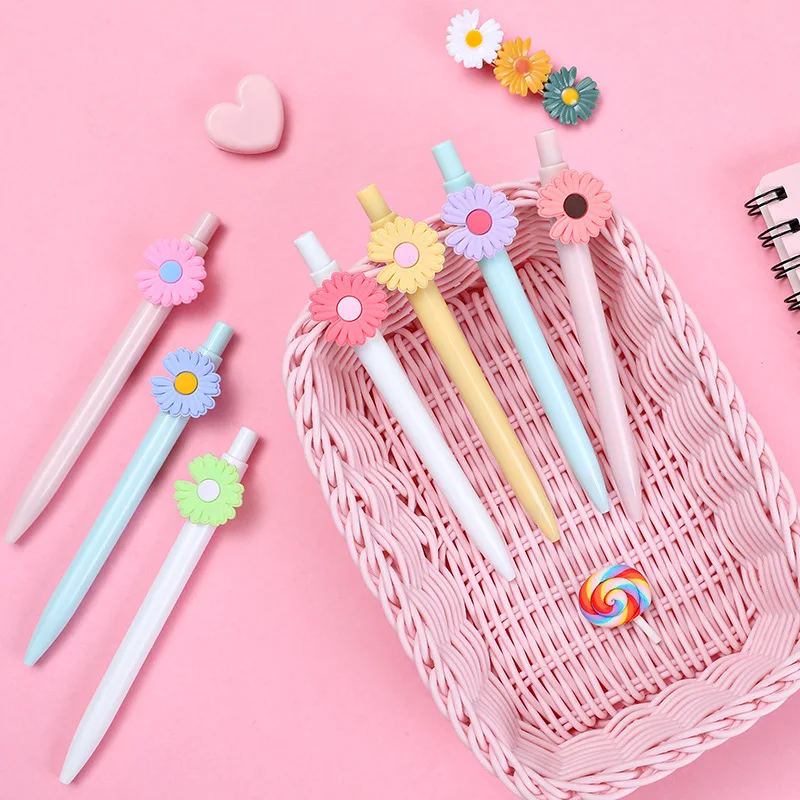 

20PCs Korean Ins Elegant Daisy Click Gel Pen Cute Girl's Heart Flower Pen Student Signature Pen Ball Pen