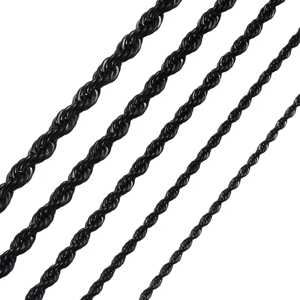 Stainless Steel Twisted Rope Black Color Link Chain Necklace Women2mm/ 3mm/4mm/5mm/6mm Never Fade Jewelry Gift