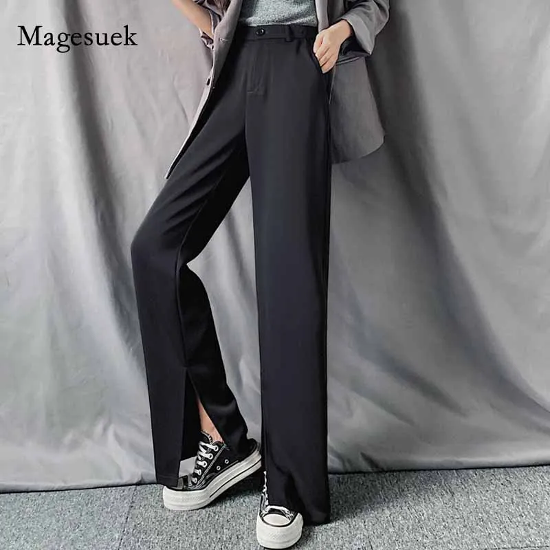 

Spring and Autumn High Waist Drape Floor Trousers 2020 Straight Suit Women's Trousers with Split Hem Loose Solid Trousers 10998